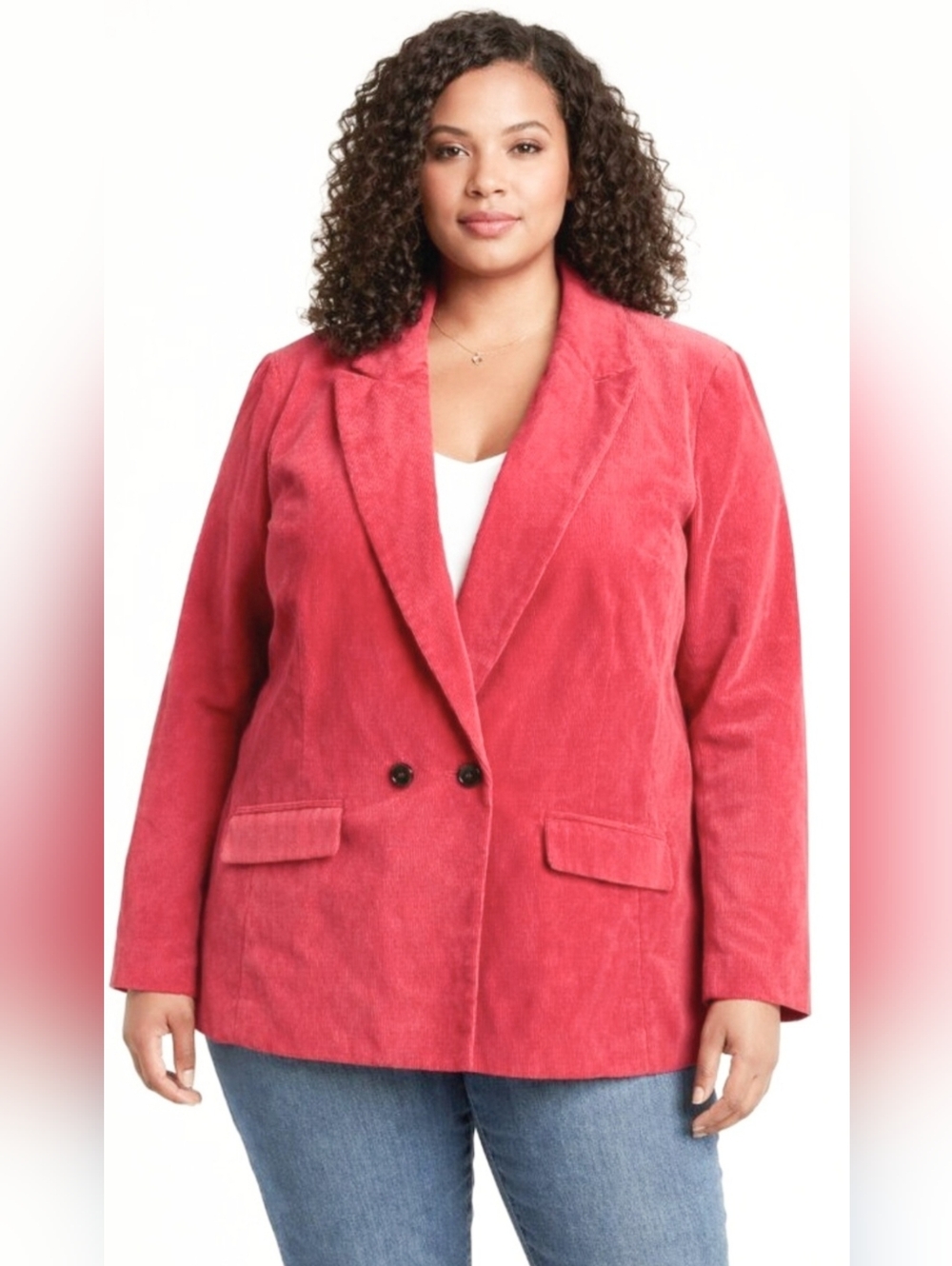 Talbots Plus-Size Double-Breasted Coral-Pink Corduroy Blazer NEW 2X